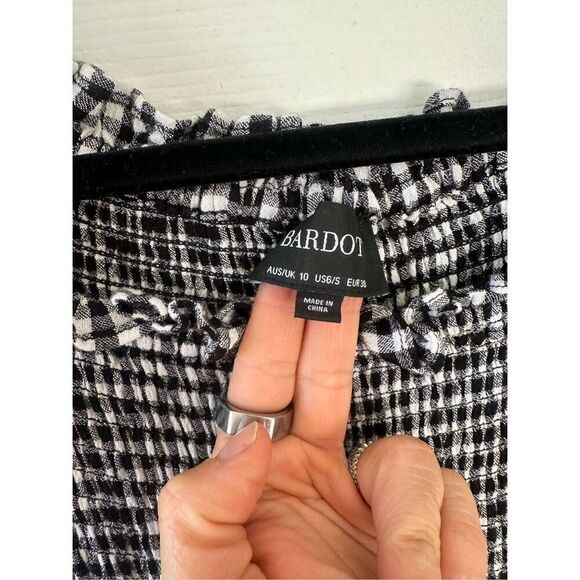 Bardot Cindy Gingham Black & White Off Shoulder Smocked MIDI dress - Picture 8 of 10